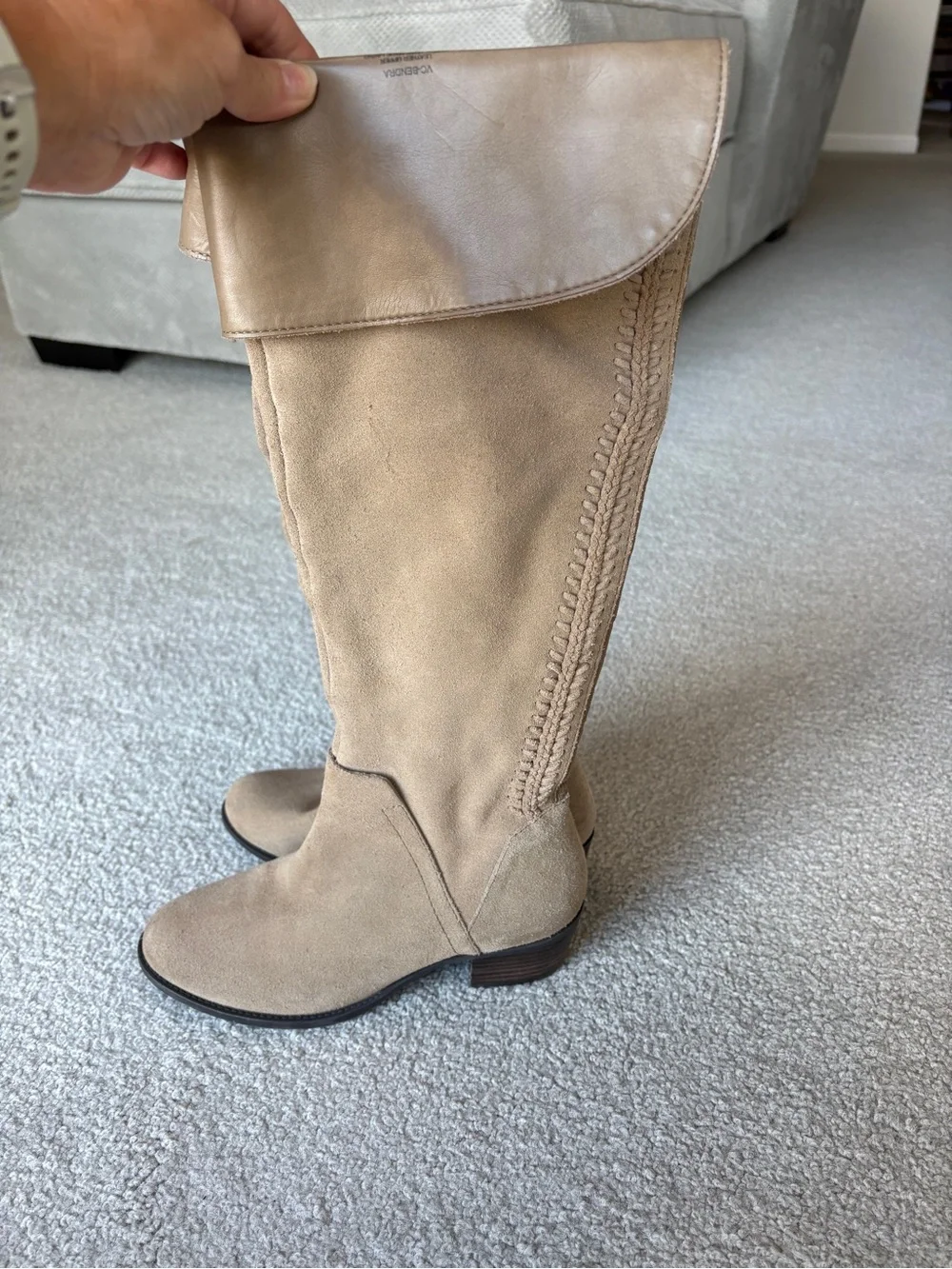 Vince Camuto Fold-Over Over-the-Knee Boots in Taupe